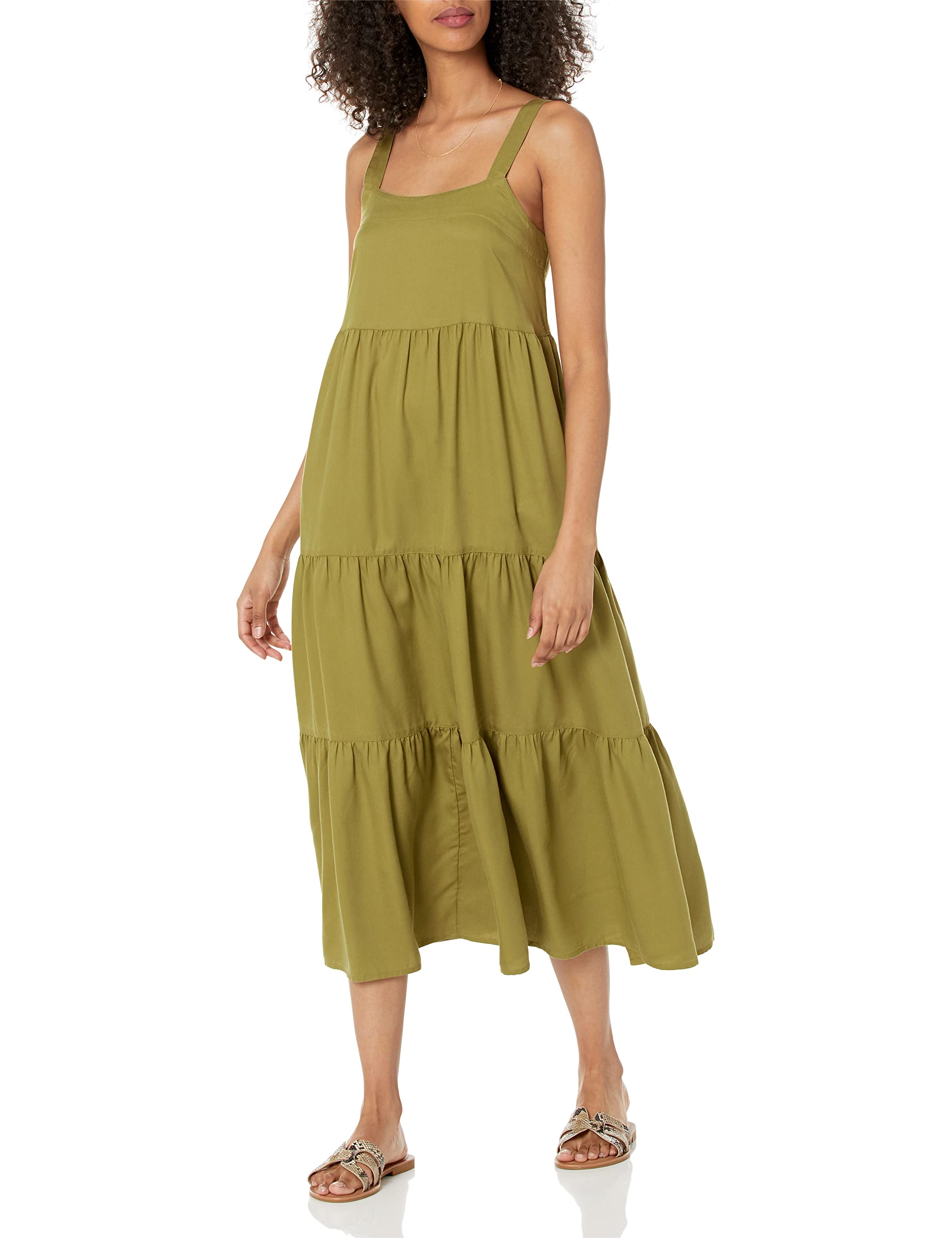 Photo 1 of The Drop Women's Britt Tiered Maxi Tent Dress, Olive Oil, L
