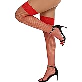 RSLOVE Women's Sexy Fishnet Thigh-High Stockings with Silicone Lace Top Sheer Hosiery