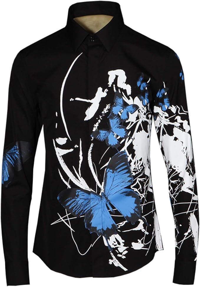 HOSD Men's New Ink Butterfly Shirt Men's Long Sleeve Amazon.co.uk