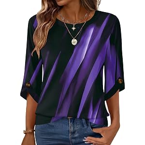 Blingfit Womens 3/4 Sleeve Crew Neck Tops Business Work Casual Blouses | Trendy Flowy Basic Shirts,Cute Summer Fall Tops,Bell