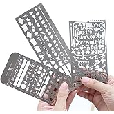 Yansanido Pack of 3 Stainless Steel Drawing Ruler, Painting Stencils, Scale Template Sets, Graphics Stencils, Number Template Ruler for Very Fine Pen Tip