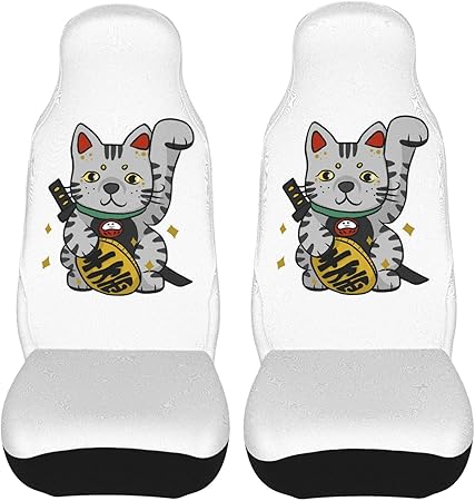 Amazon カーシートカバー ２枚セット 通気性 侍 猫 招き猫 まねきねこ 車シートカバー 前席用シートカバー ずれにくい 背面フルカバー エプロンタイプ 運転席 助手席用 フロントカバー カー座席カバー 左右独立型 バケットシート オールシーズン シートカバー 車