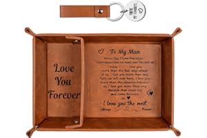 MUKOSEL Gifts for Him Boyfriend Husband PU Leather Valet Tray & Keychain, Valentines Day Gifts for Him Boyfriend Husband Valentine Gifts from Wife, Unique Anniversary Birthday Sentimental Gifts for Him