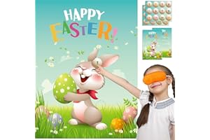 ROCWOHO Pin The Tail on The Bunny Easter Game Party for Kids Easter Egg Hunt Activities Easter Games with Reusable Stickers for Party Decorations Favors Supplies