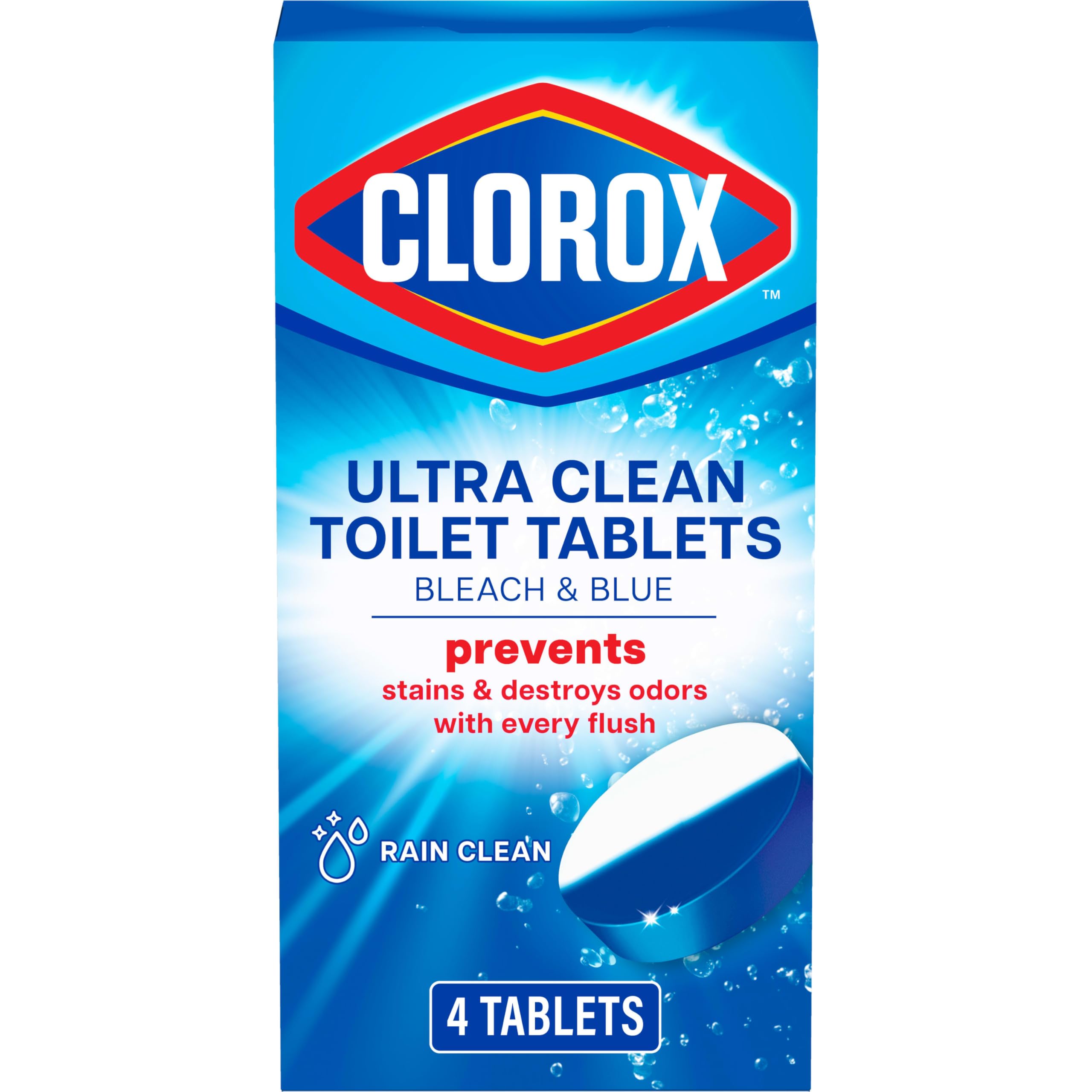 Photo 1 of **2 ONLY**Clorox Ultra Clean Toilet Tablets Bleach & Blue, Rain Clean Scent, 2.47 Ounces Each, 4 Count (Package May Vary)