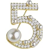 Lucky Number Five Rhinestone Bling Celebrity Fashion Jewelry Designer Inspired Statement Pin for Women