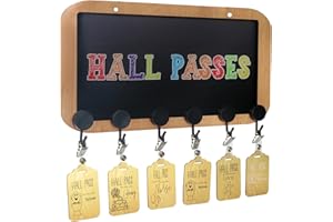 ABAMERICA Hall Passes For Classrooms With Breakaway Lanyard, Bathroom Passes, Teacher Classroom Must Haves (A08- Wood-7)