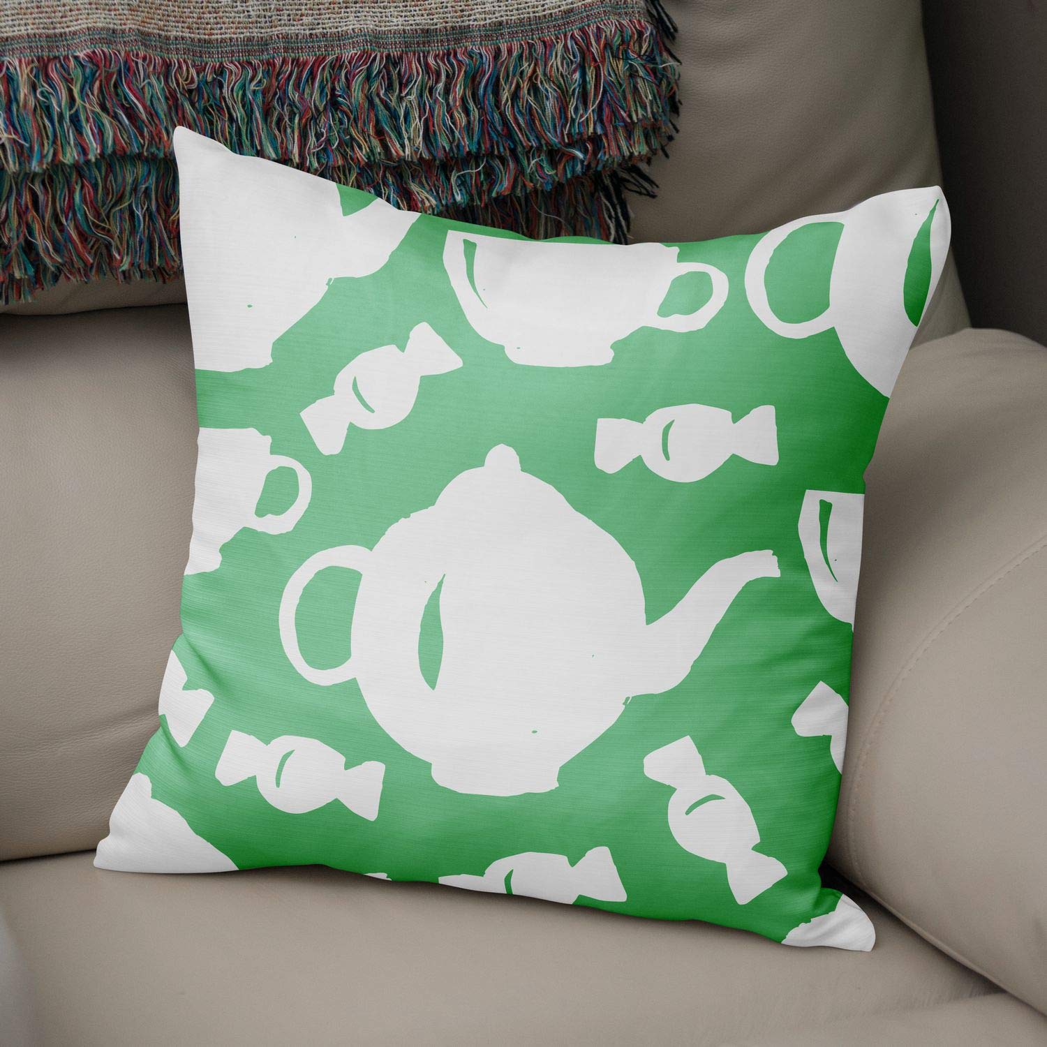 Bonamaison Decorative Cushion Cover Petrol Green & White, Throw Pillow Covers, Home Decorative Pillowcases for Livingroom, Sofa, Bedroom, Size: 50x50 Cm - Designed and Manufactured in Turkey