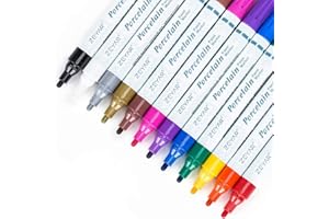 ZEYAR Acrylic Paint Pens for Porcelain, Professional Ceramic painting, 12 colors Water-based, Medium Point, Water and Fade Resistant, DIY on Mugs and other Ceramics for Permanent Collection