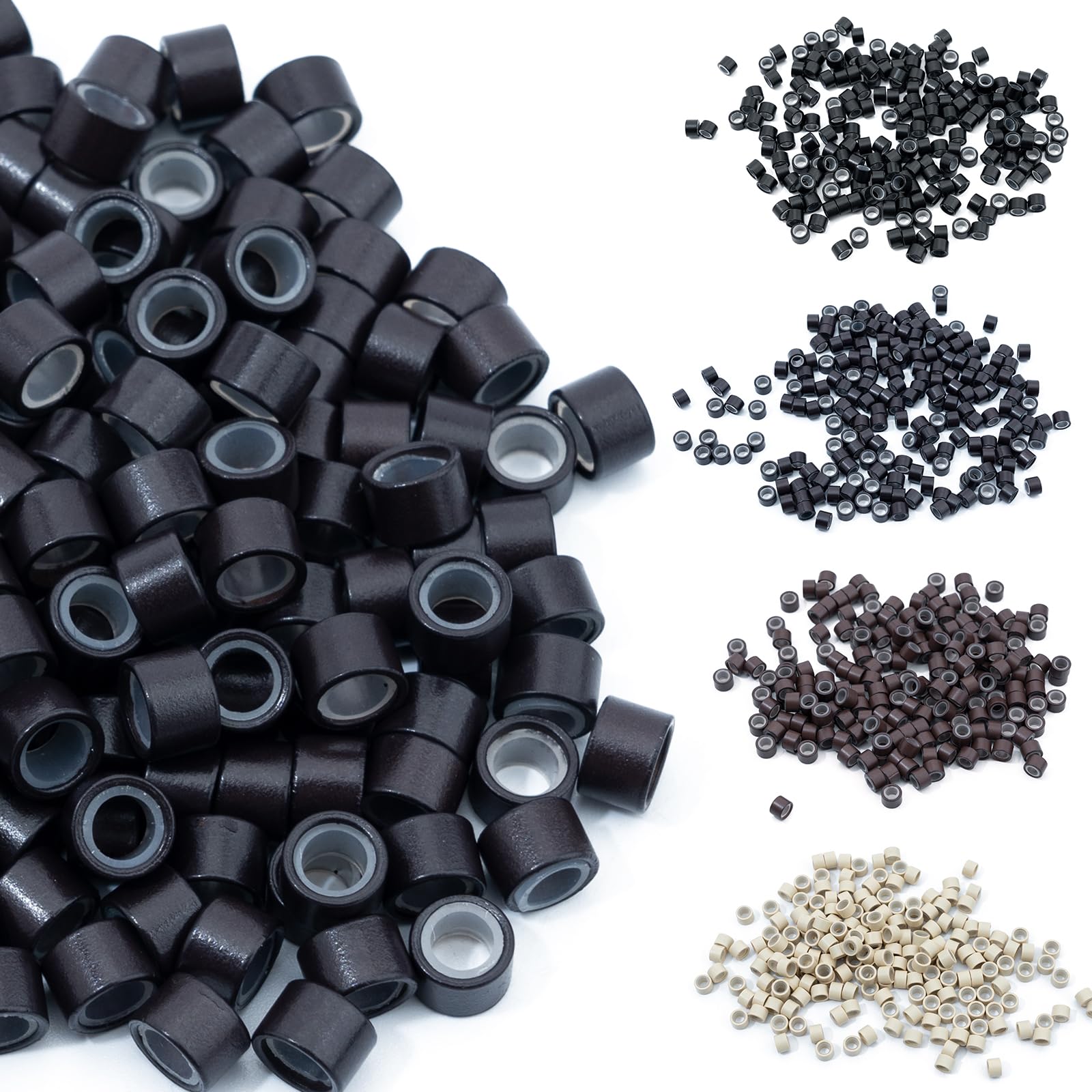 Elailite 200 Pcs Micro Rings 6mm Silicone Lined Links Beads Linkies For 1g Pre Bonded I Tip Human Hair Extensions - Dark brown