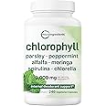 Chlorophyll 3,000mg Equivalent | 240 Veggie Capsules with Parsley, Peppermint, Alfalfa, Moringa, Spirulina, & Chlorella | Super Greens | Internal Deodorant, Skin, Gut, & Immune Support Supplement