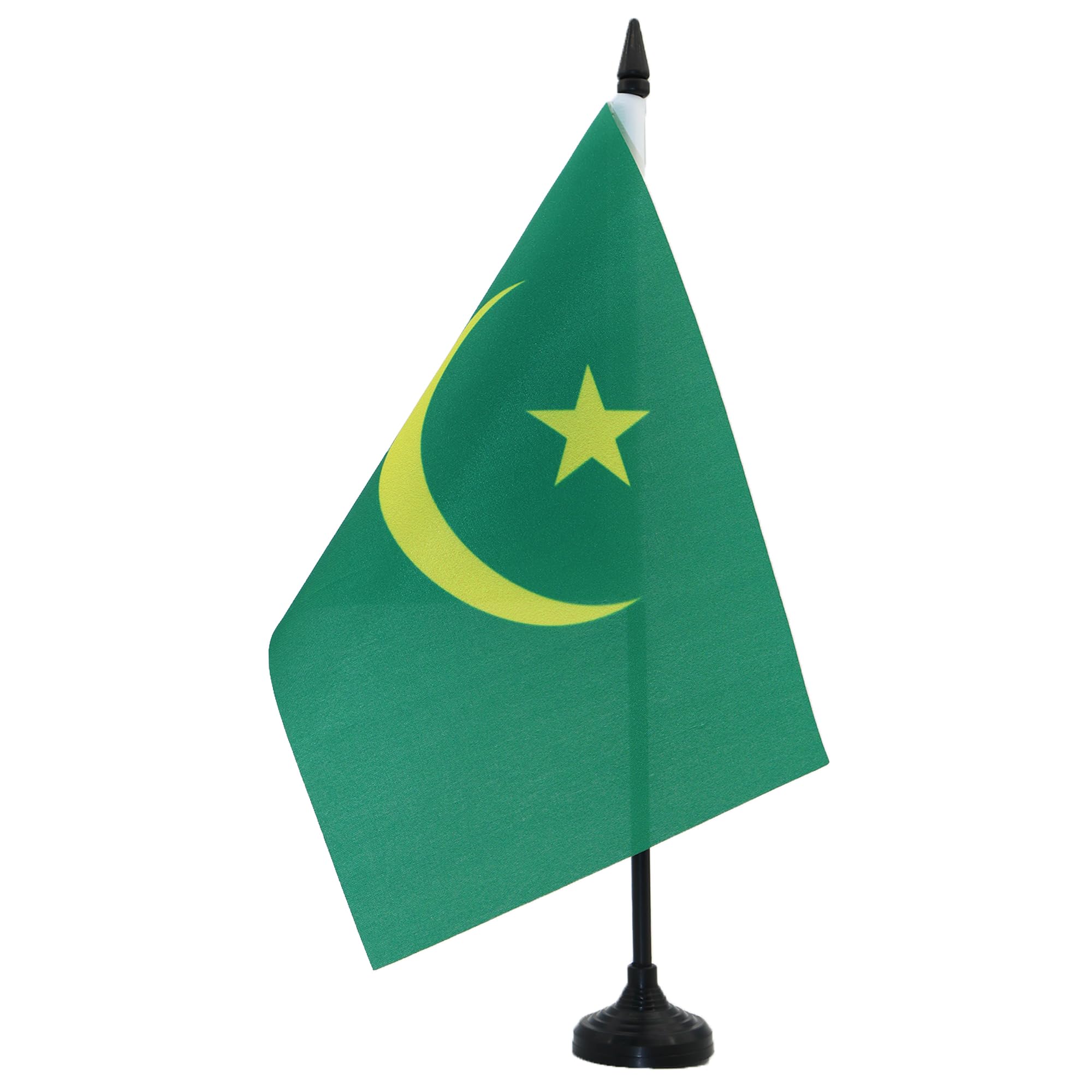 AZ FLAG Mauritania Table Flag 5'' x 8'' - Mauritanian Office Decoration 100% Polyester 21 x 14 cm - Mini Desk Flag with Pole and Black Plastic Base