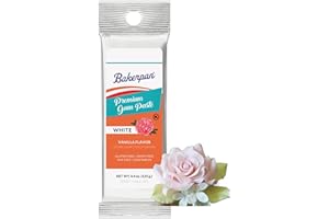 Bakerpan White Gum Paste for Cake Decorating, Create Flowers, Leaves, Elegant Ruffles - 4.4 Ounces, Vanilla Flavor (Made in USA)