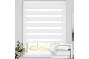 UNISHADES No Drill Cordless Zebra Blinds for Windows, Linen High Precision Fabrics, 34" W x 72" H Linen White