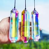 3 Pack 5" Large Crystal Prisms Suncatcher for Window AB Colored Sun Catcher | Indoor Window,Hanging Crystals,Rainbow Maker Prisms For Home Garden Christmas Tree Decor,with Hooks &amp; Cord,Gift For Women