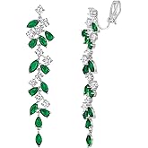 Crysdue Clip On Wedding Earrings for Brides Women Bridesmaid, Marquise Cubic Zirconia Drop Long Dangle Earring Bridal Jewelry for Prom Party Pageant