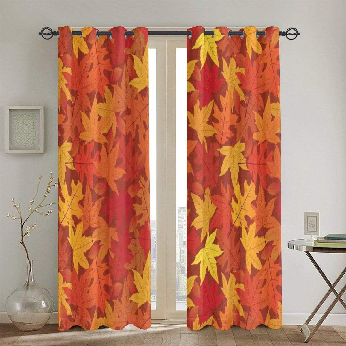Curtains,Colorful Autumn Fall Season Maple Leaves In Unusual Designs