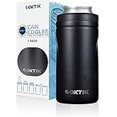 COKTIK 4 in 1 Insulated Can Cooler, Doublae Wall Slim Can Cooler for 12 oz Regular or Slim Cans & Beer Bottle (Black)