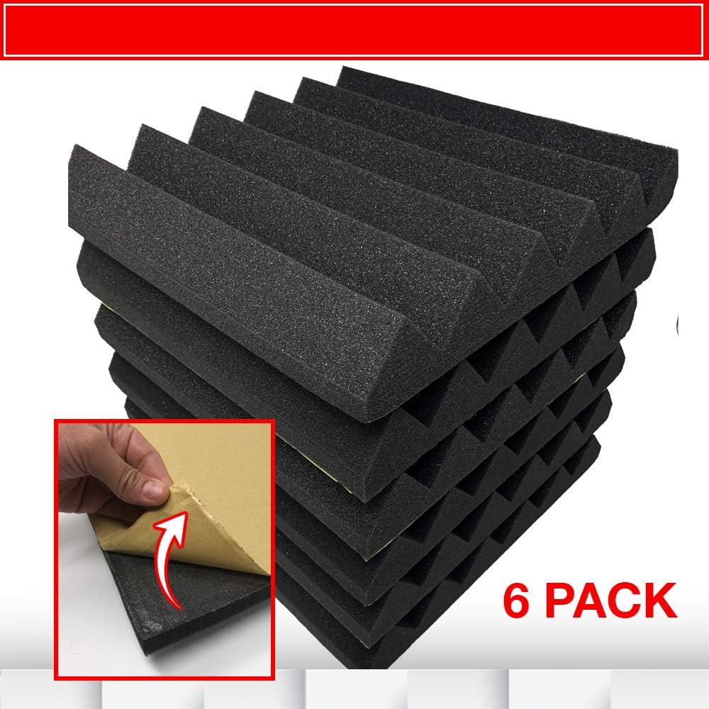RESON8 Acoustic Foam | DIY easy PEEL AND STICK foam adhesive | Sound Foam Panels | 2"x12"x12" Wedge Shape | 2" Acoustic Tiles | 6 pack | Soundproofing (Black)