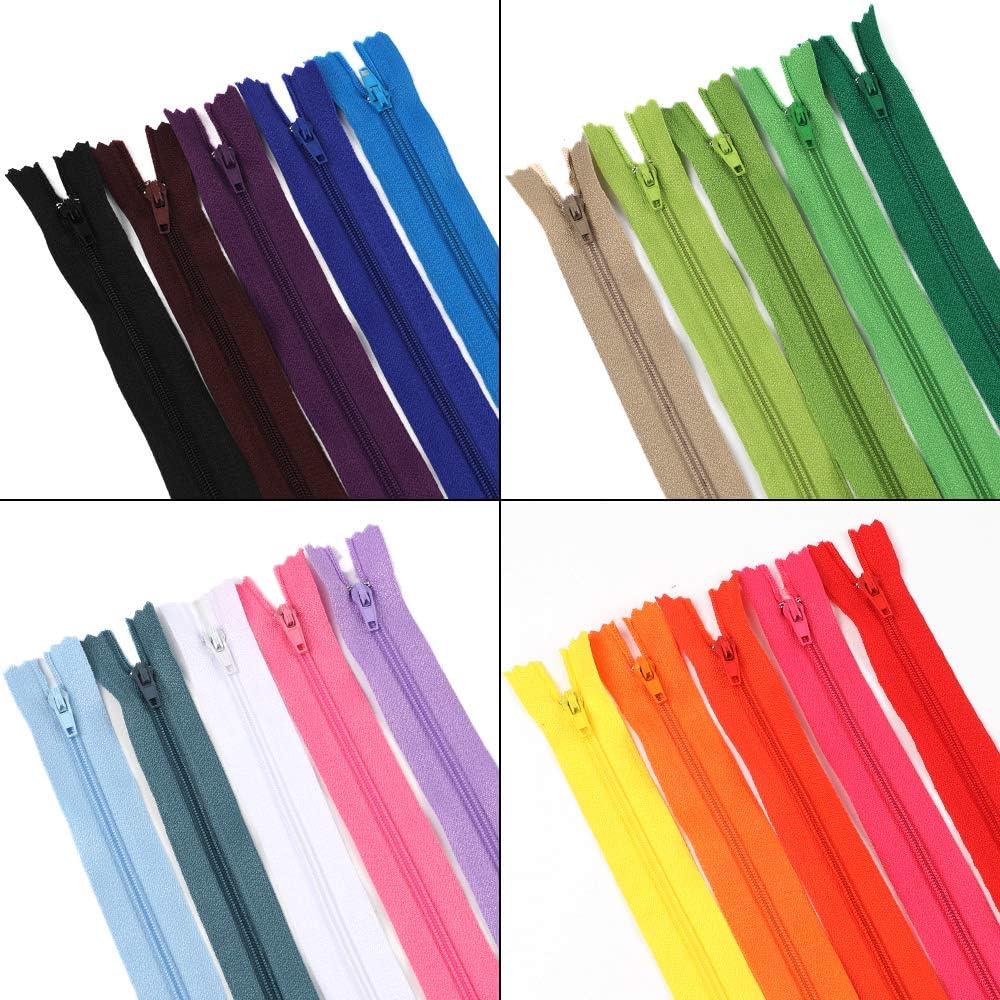 Outuxed Zippers 120pcs 9 Inches 14 Inches 18 Inches Mixed Nylon Coil Zippers Colorful Sewing Zippers for Tailor Sewing Crafts, 20 Assorted Colors