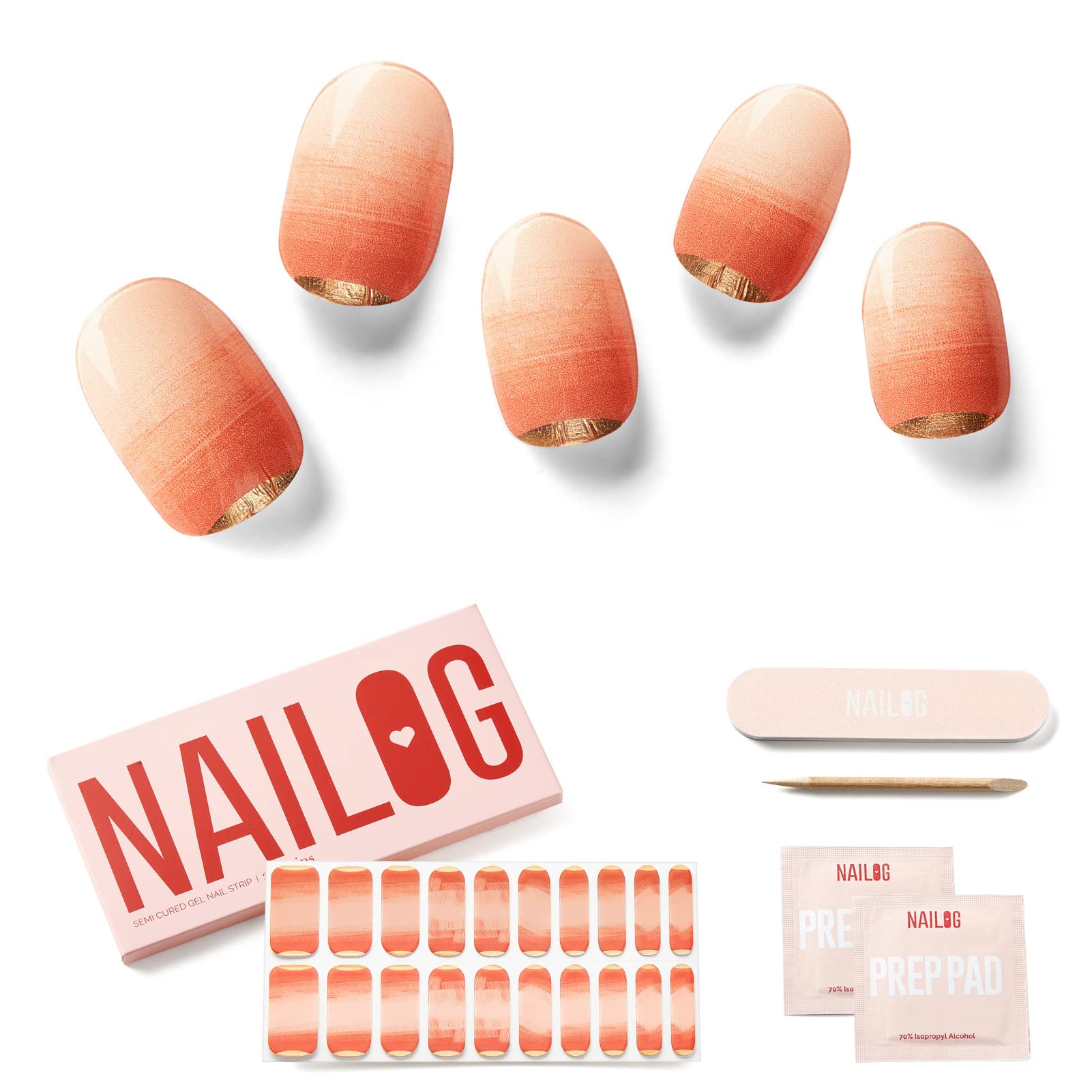 NAILOG Semi Cured Gel Nail Strips Glossy & Long Lasting Soft Gel Finish (20 Extra Long Stickers) | Wraps,Impasto — image 1