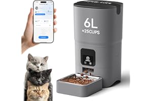 PAPIFEED Automatic Cat Feeder Upgrade, WiFi Pet Feeder with APP Control for Remote Feeding, Detachable for Easy Clean, Dual Power Supply,1-10 Meals Per Day for Multiple Pets(Gray)