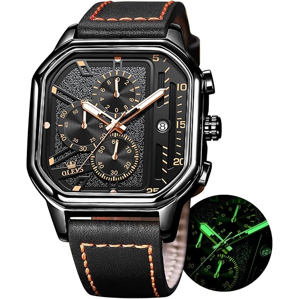 Amazon.com: OLEVS Black Leather Watches for Men Square Classic