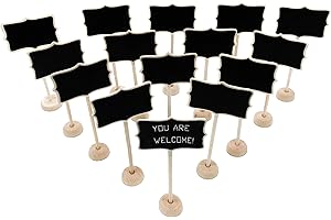 DSTELIN 15 Pack 2.36 x 3.35inches Wood Mini Chalkboard Signs with Support Easels, Place Cards, Small Rectangle Chalkboards for Weddings, Birthday Parties and Special Event Decorations