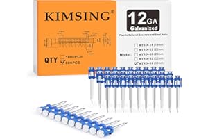 KIMSING 1-1/2 Inch Plastic Collated Concrete Pins, 1000PCS Box, 12 Gauge, Galvanized Blue Concrete Nails for Cordless Concret
