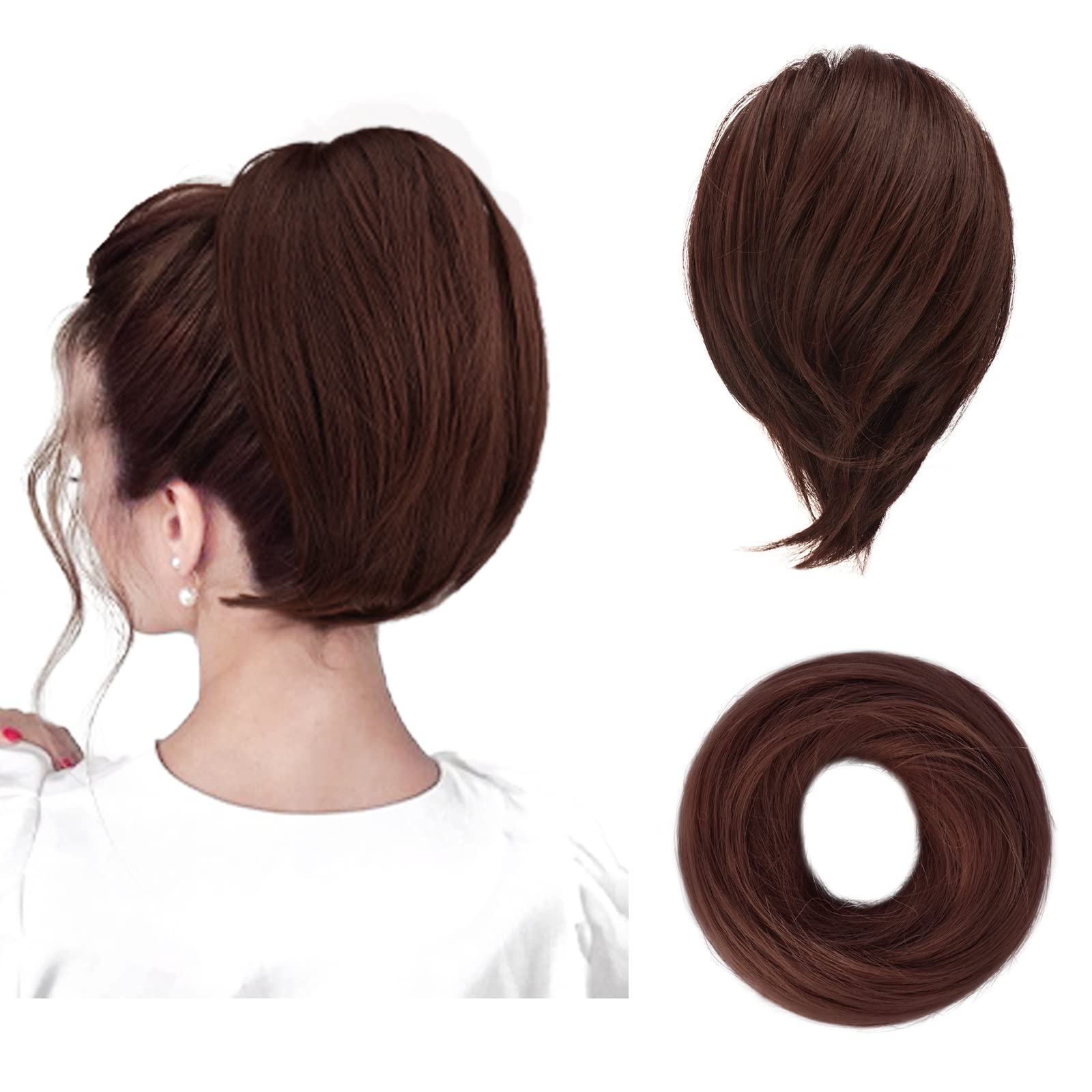 Synthetic bun ponytail extension at its...