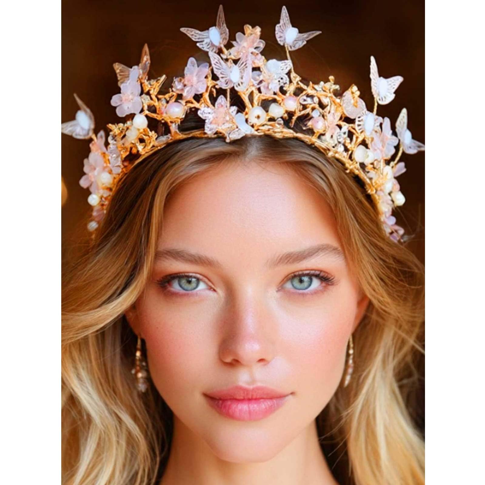 Photo 1 of Brishow Gold Butterfly Tiaras Queen Crowns Quinceanera Headdress for Women (Gold)