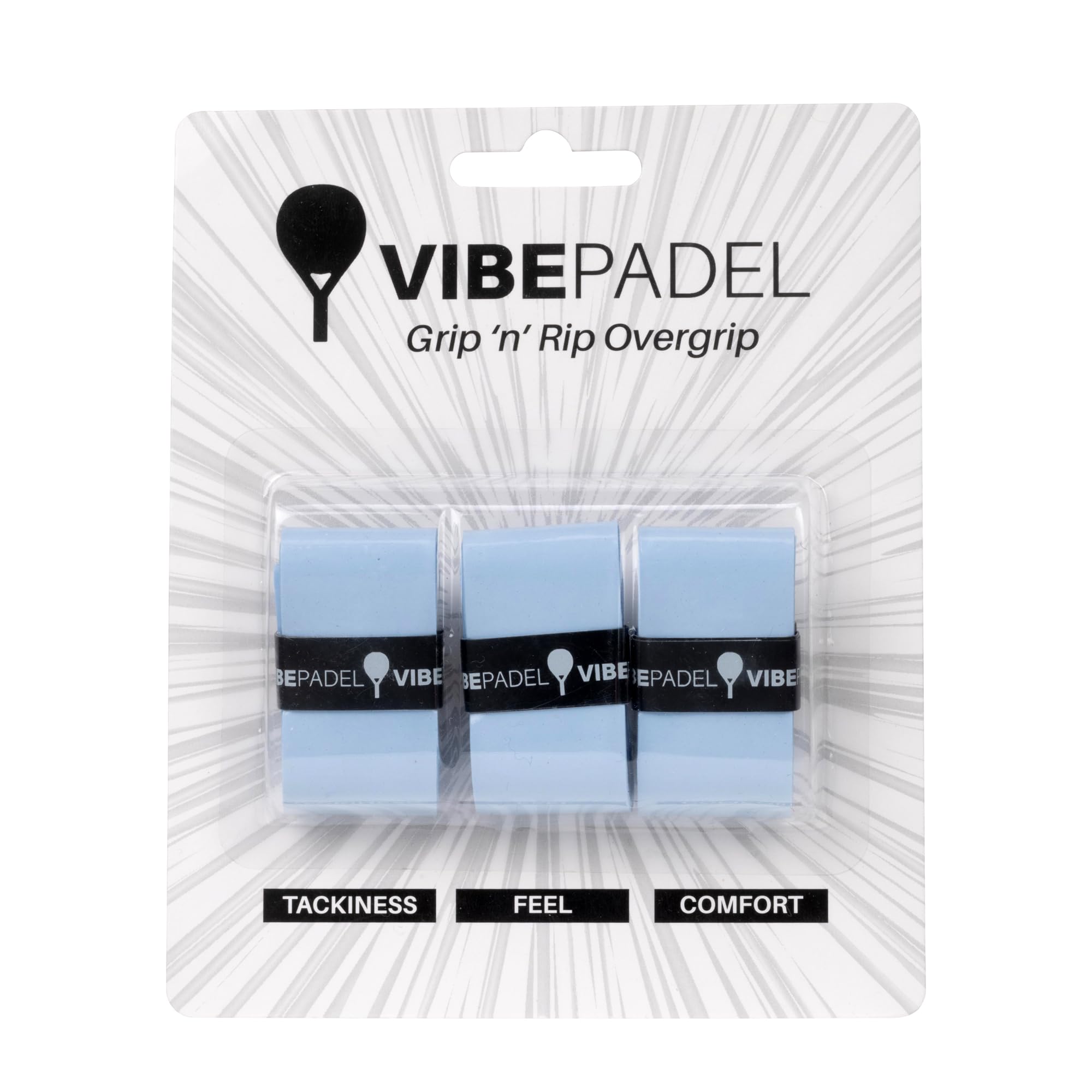VIBEPADEL | Padel Grip for Tacky Feel | Grip 'n' Rip Padel Overgrip | Padel Racket Grip Tape | Padel, Pickleball, Squash and Badminton Racket Grip Tape | Padel Accessories and Padel Gifts | 3 Pack