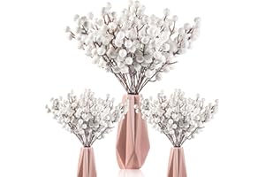 Geosar 30 Pieces Artificial Christmas Berry Picks with Snowflake Glitter Artificial Holly Berry Stems for Christmas Tree Ornaments Vases DIY Crafts Home Wedding Party Holiday Decor(White)