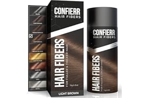 CONFIERR Keratin Hair Fibers for Men & Women - Fill In Fine or Thinning Hair, Instantly Thicker, Fuller Looking Hair (Light Brown 15g)