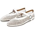 DOEYG Mesh Ballet Flats for Women Buckle Strap Comfy Casual Office Fishnet Ballerina Flat Shoes