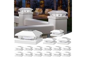 NIORSUN Solar Post Lights Outdoor, Fence Post Solar Lights Cool White, Waterproof, Garden Patio Fence Deck Decor, 4x4 Posts Cap Wood Vinyl, 5x5 Vinyl, White 16 Pack