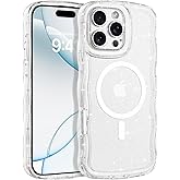 BENTOBEN Magnetic for iPhone 16 Pro Case, Clear Crystal Glitter iPhone 16 Pro Phone Case [Curly Wave Edge] [Compatible with MagSafe] Sparkly Bling Slim Cute Shockproof Women Girl Cover, Clear