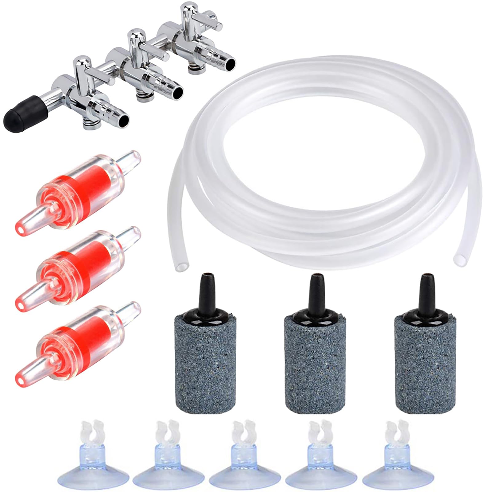 CTRICALVER Three Way Air Flow Control Water Pump Splitter Distributor Lever Adapter with Standard Airline Tubing, Suction Cups, Connectors for Fish Tank Pumps