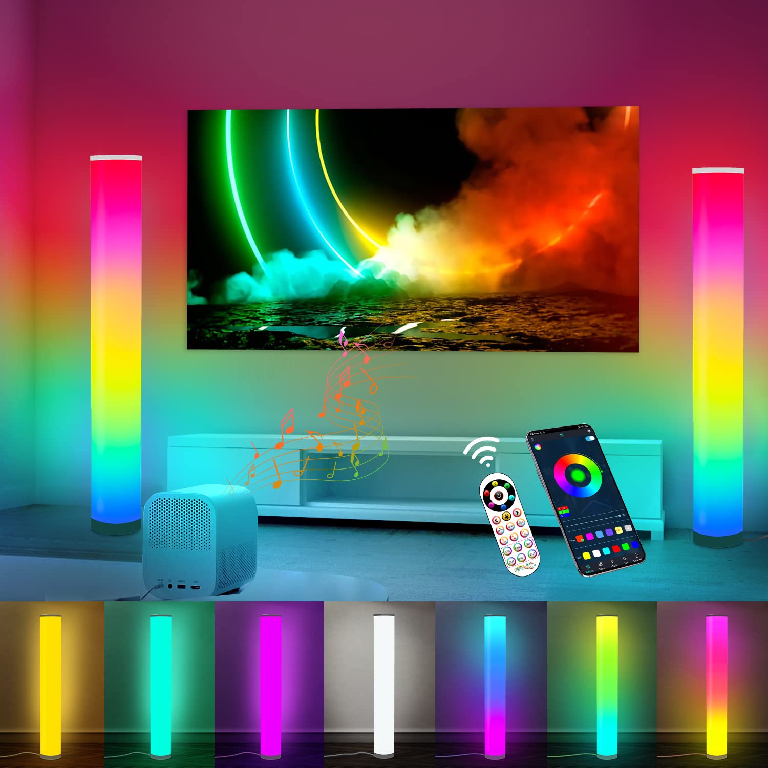 Photo 1 of Marlrin 2-Pack RGB Corner Floor Lamp for Living Room APP Smart Music Sync Color Changing LED Lights Bedroom Colorful Decoration Lamp Soft Mood Lighting Dimmable with Remote Control