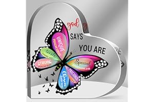 GREATINGREAT Christian Gifts for Women - Butterfly Acrylic Paperweight Keepsake Desk Decor for Office Home Religious Spiritual Gifts for Friends Christian - God Says You are Unique and Special