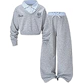 SOLY HUX Girl's Sweatsuits 2 Piece Outfits 2 in 1 Striped Collared Sweatshirt and Sweatpants Matching Sets Preppy Clothes