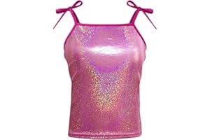 Girls Sparkly Sequin Tank Tops Adjustable Spaghetti Strap Camisole Teens Sleeveless Athletic Dance Shirts Slim Fit Dancewear