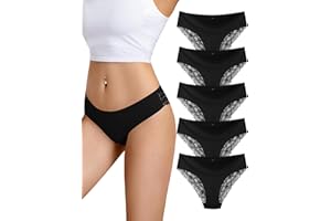 VOENXE Lace Panties Underwear,Women Low Rise Sexy Panty,Ladies Soft Stretch Brief,Woman Silky Bow Bikini Hipster,5 Pack