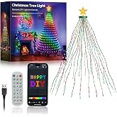 Smart Christmas Tree Lights 7FT 400LED, DIY Color Changing Waterfall Xmas Tree Lights with Ring &amp; Top-Star, Remote &amp; APP Control, RGB-IC Dynamic String Light, Music Sync for Indoor Decor
