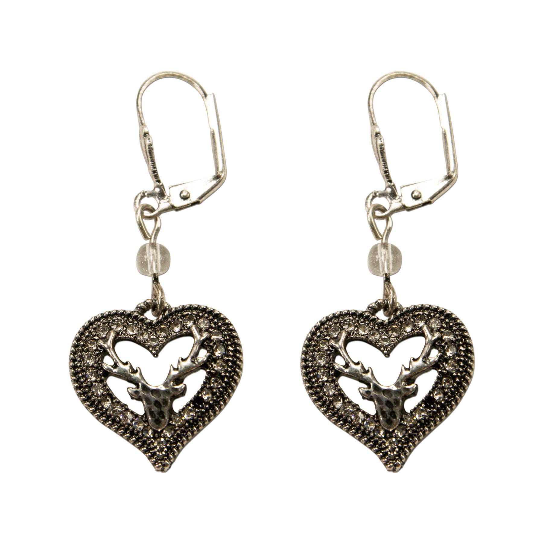 Alpenflüstern DOR044 Costume Earrings Rhinestone Heart Deer Women's Costume Jewellery Antique Silver Colours