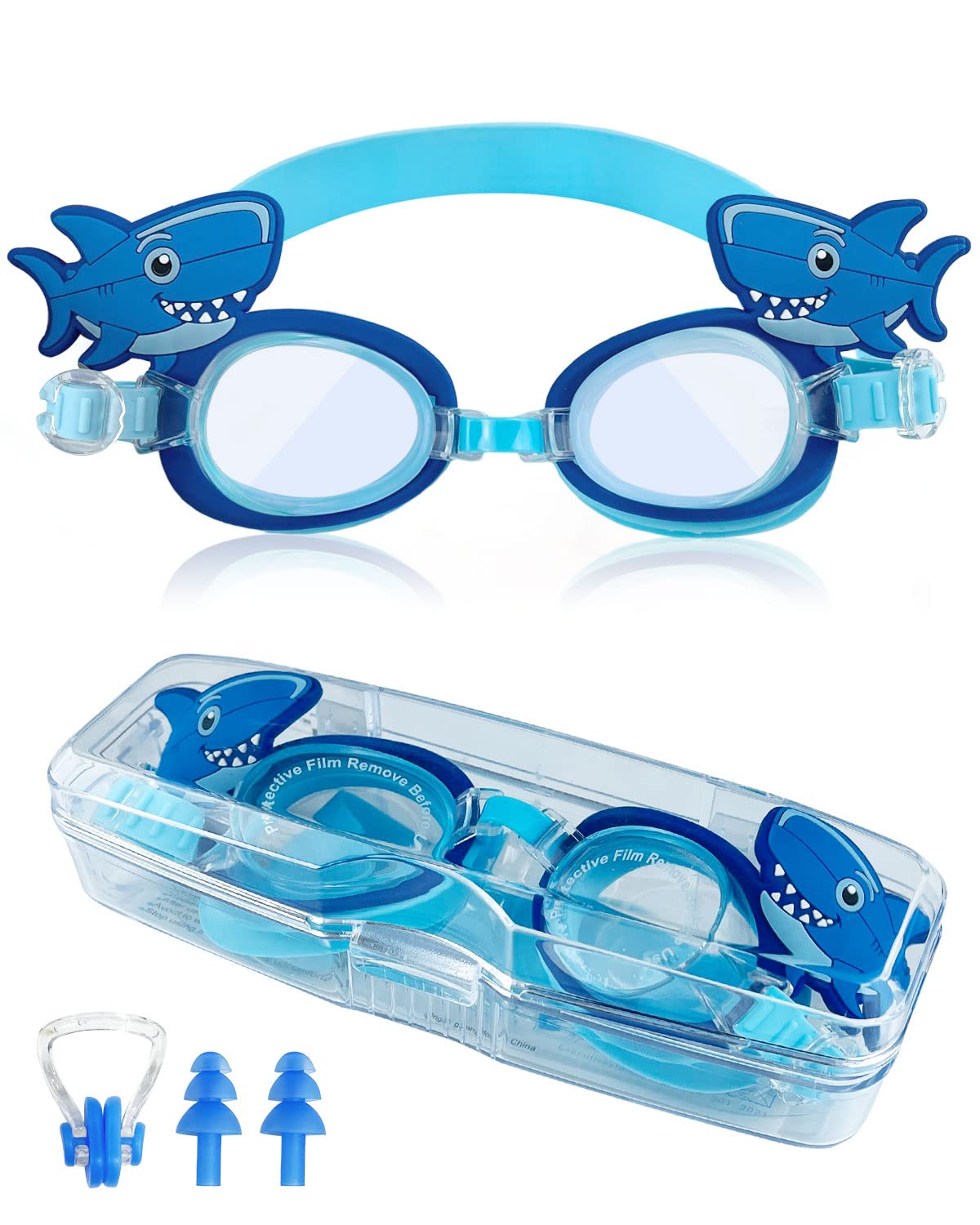Victoper Kids Swimming Goggles 3-6 Years, Blue Shark, Anti-Fog, No Leak, Wide Vision, Adjustable, Comfort Strap