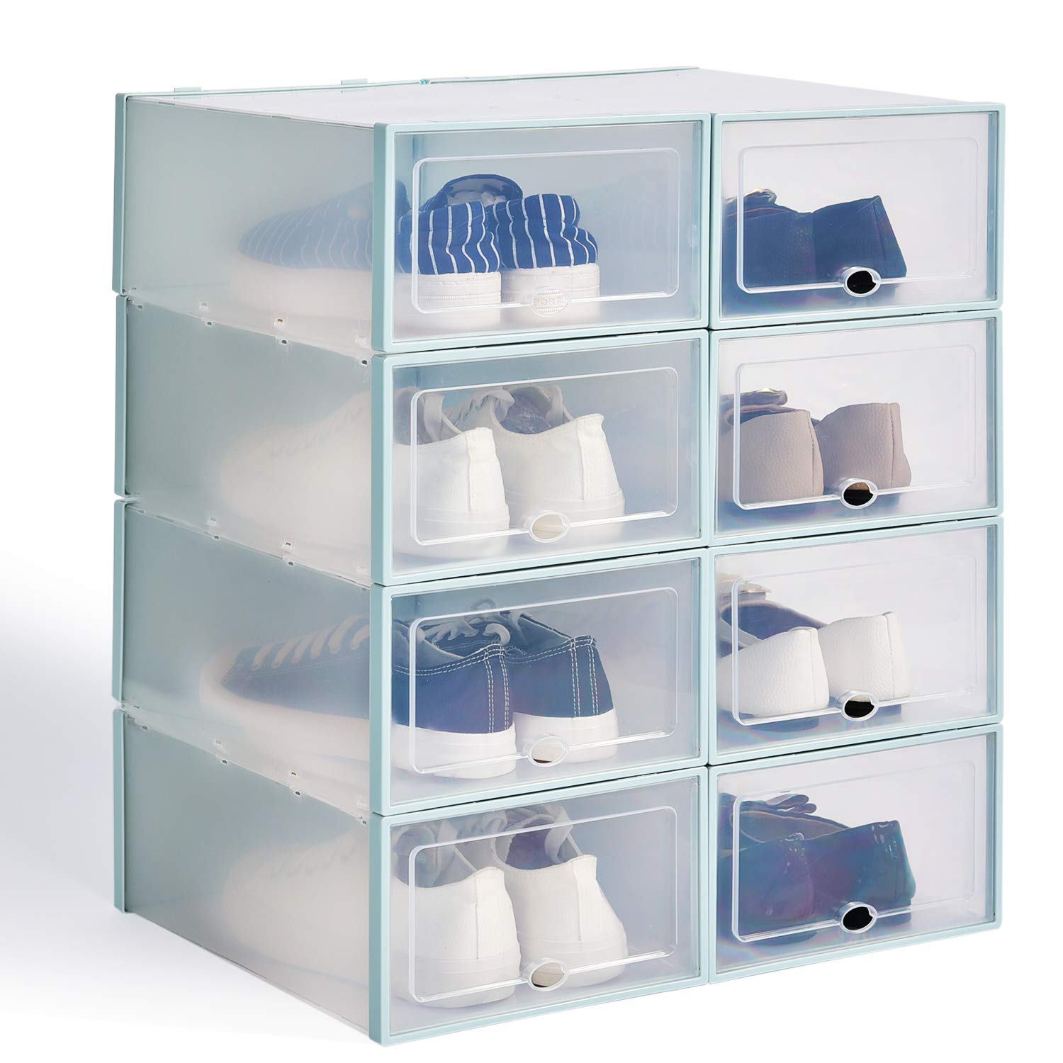 Hapilife 8pcs Shoe box Stackable Shoe Storage Box Clear