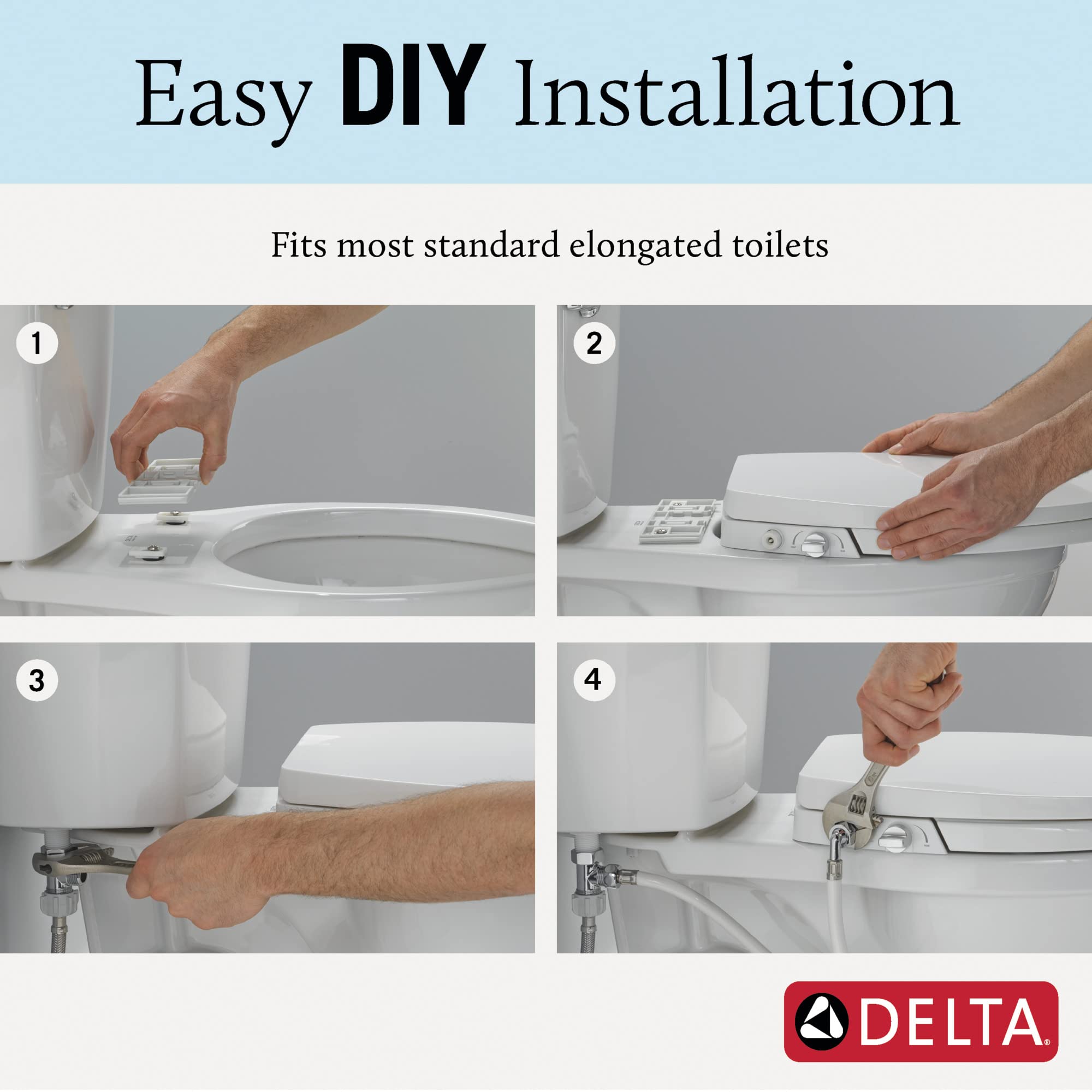 Delta 833004 Elongated Soft Close Bidet Seat with Manual Control Self-Cleaning Wand - White