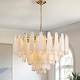 OSRoyce Alabaster Chandelier, D31.5 in Modern Feathery Round Chandelier, 6-Tiers Luxury Large White Marble Brass Chandeliers 