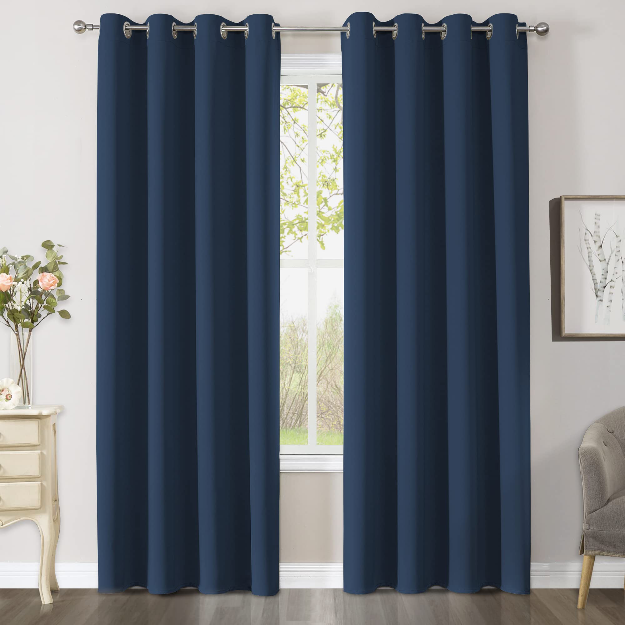 CUCRAF Blackout Curtains for Bedroom Navy Blue Curtains 90 Inch Drop 2 Panels, Thermal Curtains for Living Room, Eyelet Black Out Curtains as Soundproof Room Dividers W46 x L90